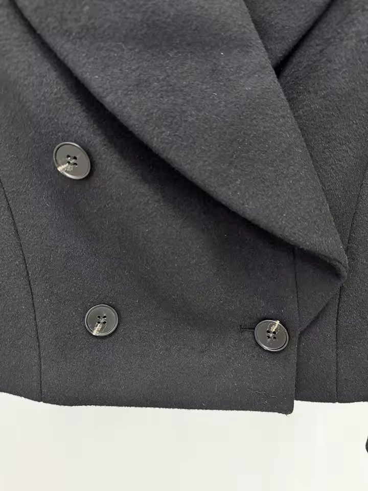 Women V-Neck Office Woven Jacket Winter Elegant Black Cropped Double-Breasted Blazers Business Suits for Formal Ladies Women