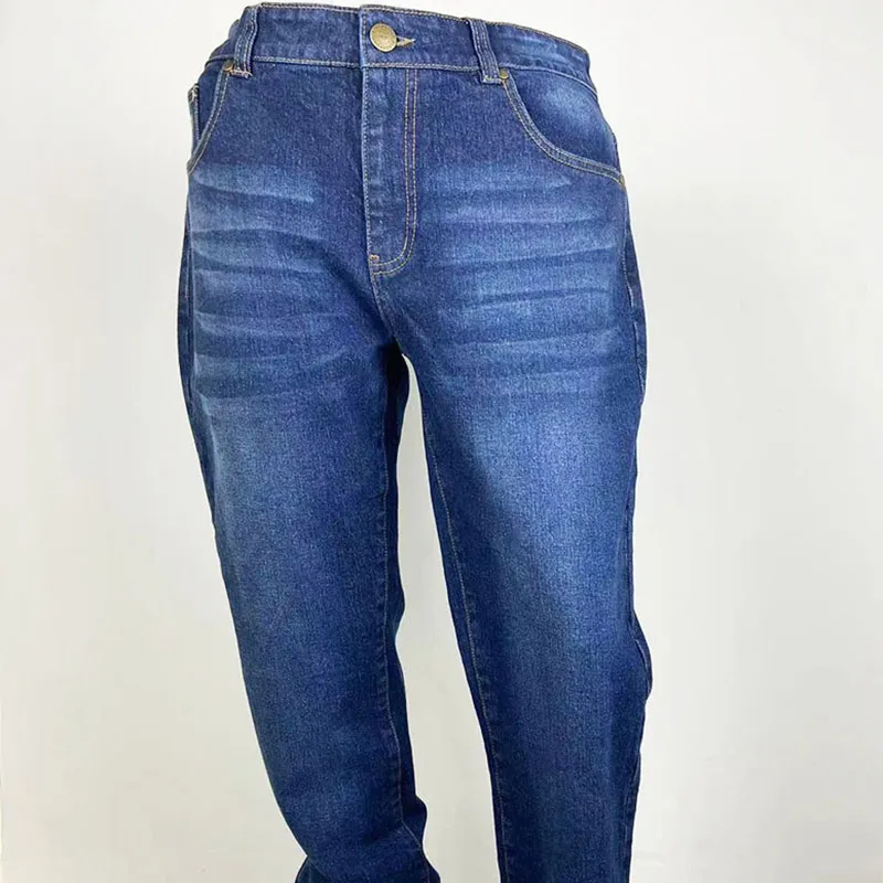 Washed Blue Straight Leg Casual Work Jeans Front