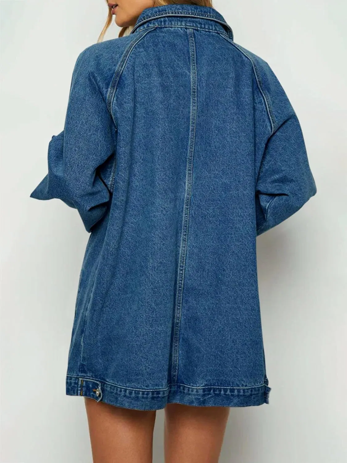 Women's Oversized Denim Jacket Zip Front Long Sleeve Pocket Casual