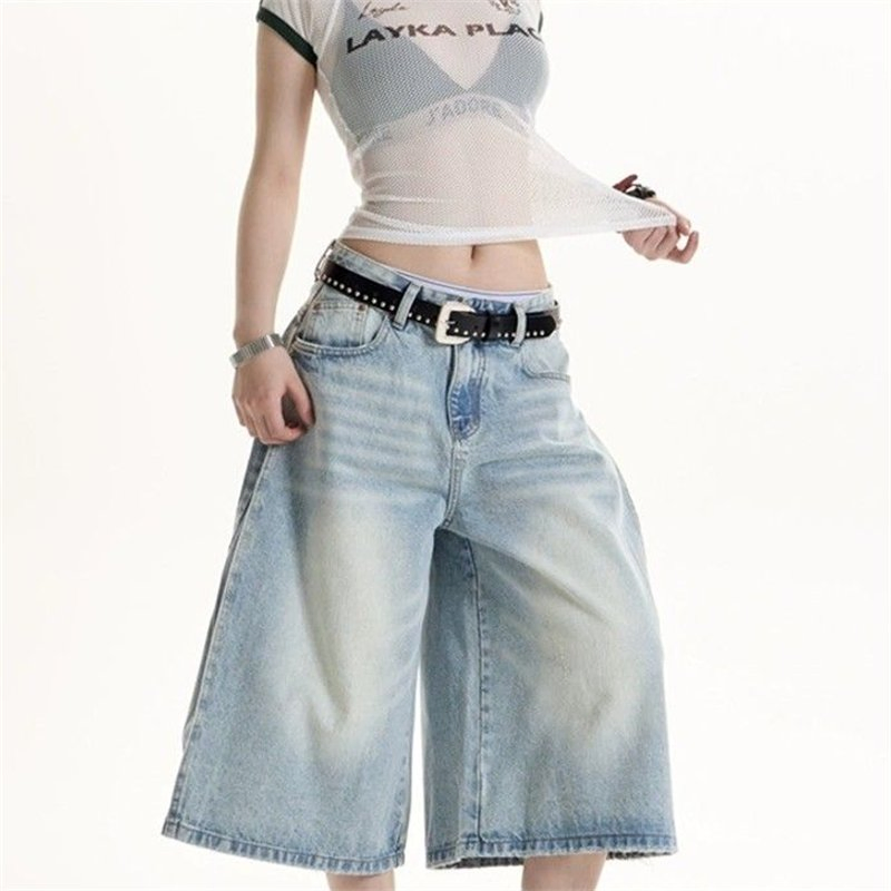 Hot Girl Style Wide Leg Women's Jeans New Design High Waisted Loose Fit Slimming Cropped Pants