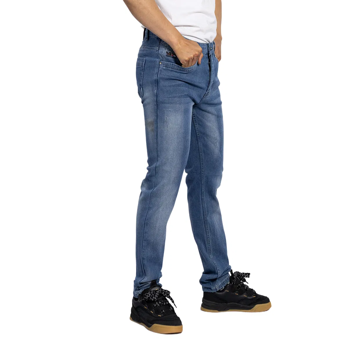 Custom Distressed Blue Soft Cotton Denim Ripped Straight Men Slim Denim Jeans