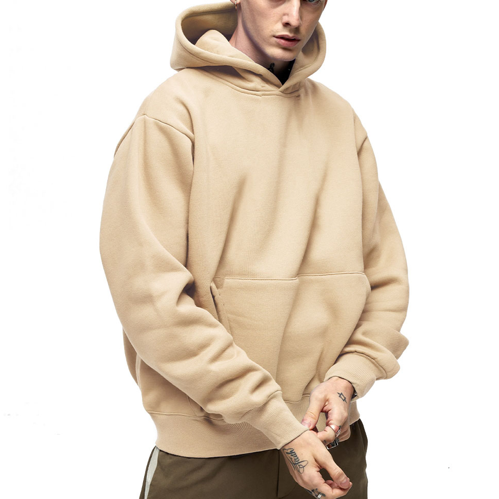 Wholesale Men Clothing Streetwear Custom No String Hoodie Blank 500GSM Cotton Terry Fleece Pullover Hoody Sweatshirts Oversized Heavyweight Plain Blank Hoodies