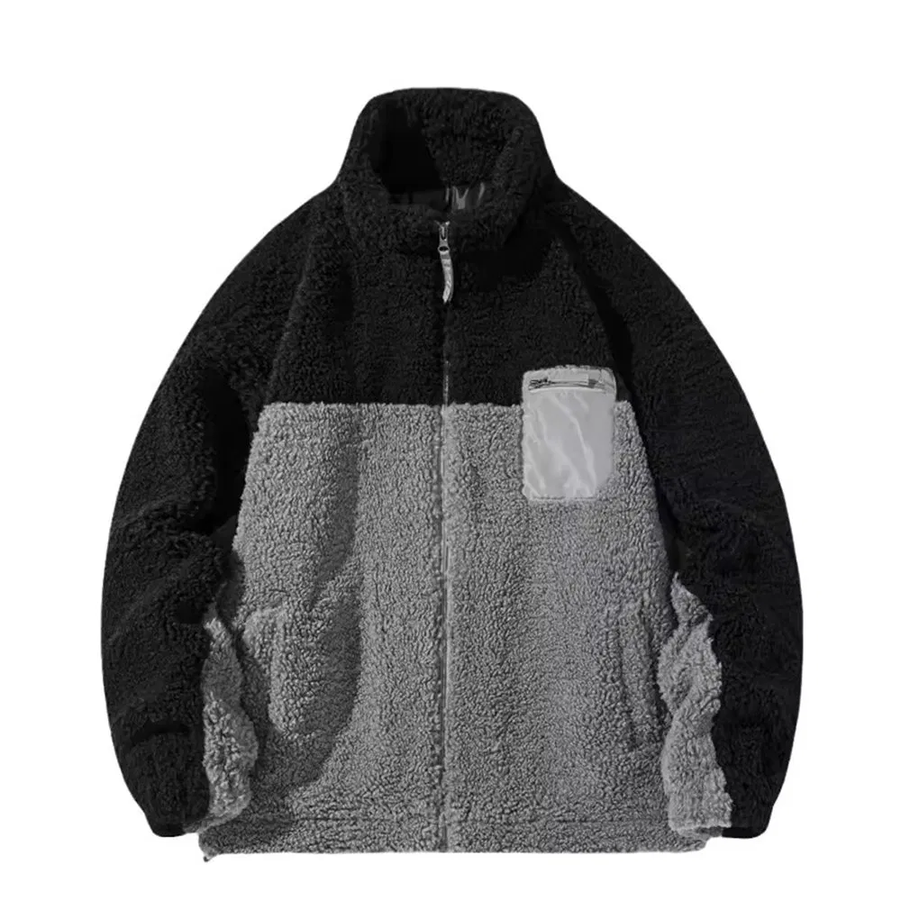 Heavy Lined Colourblock Jacket Custom Wool Sherpa Fleece Zip up Jacket High Quality Flannel Custom Logo Coat