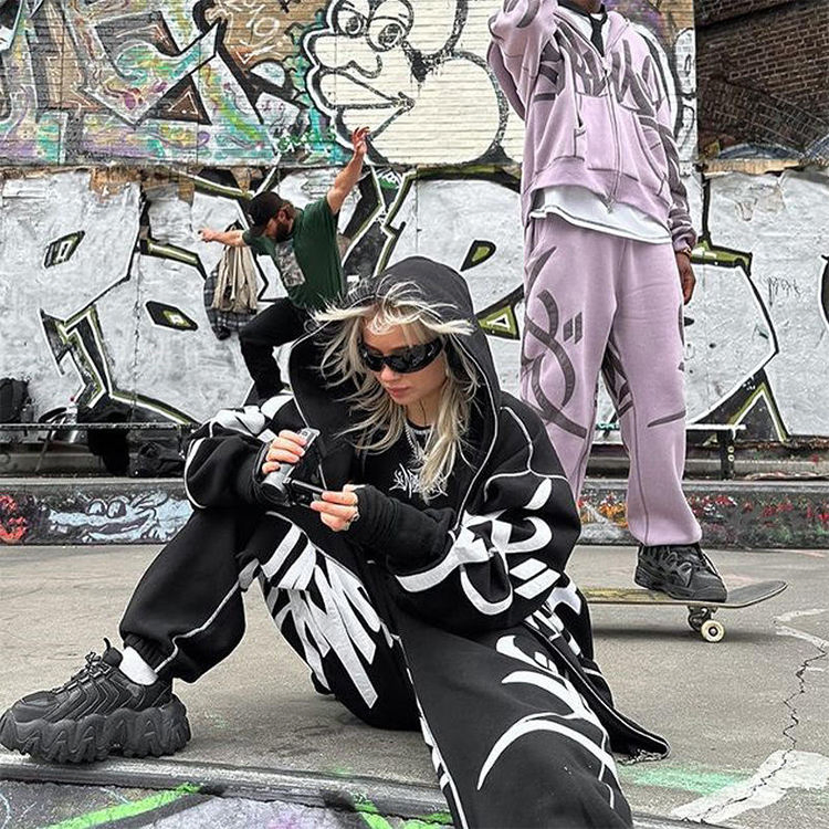 OEM Wholesale Custom Fashion Casual Loose Applique Patch Oversized Hoodies Unisex Street Zip up Hoodie