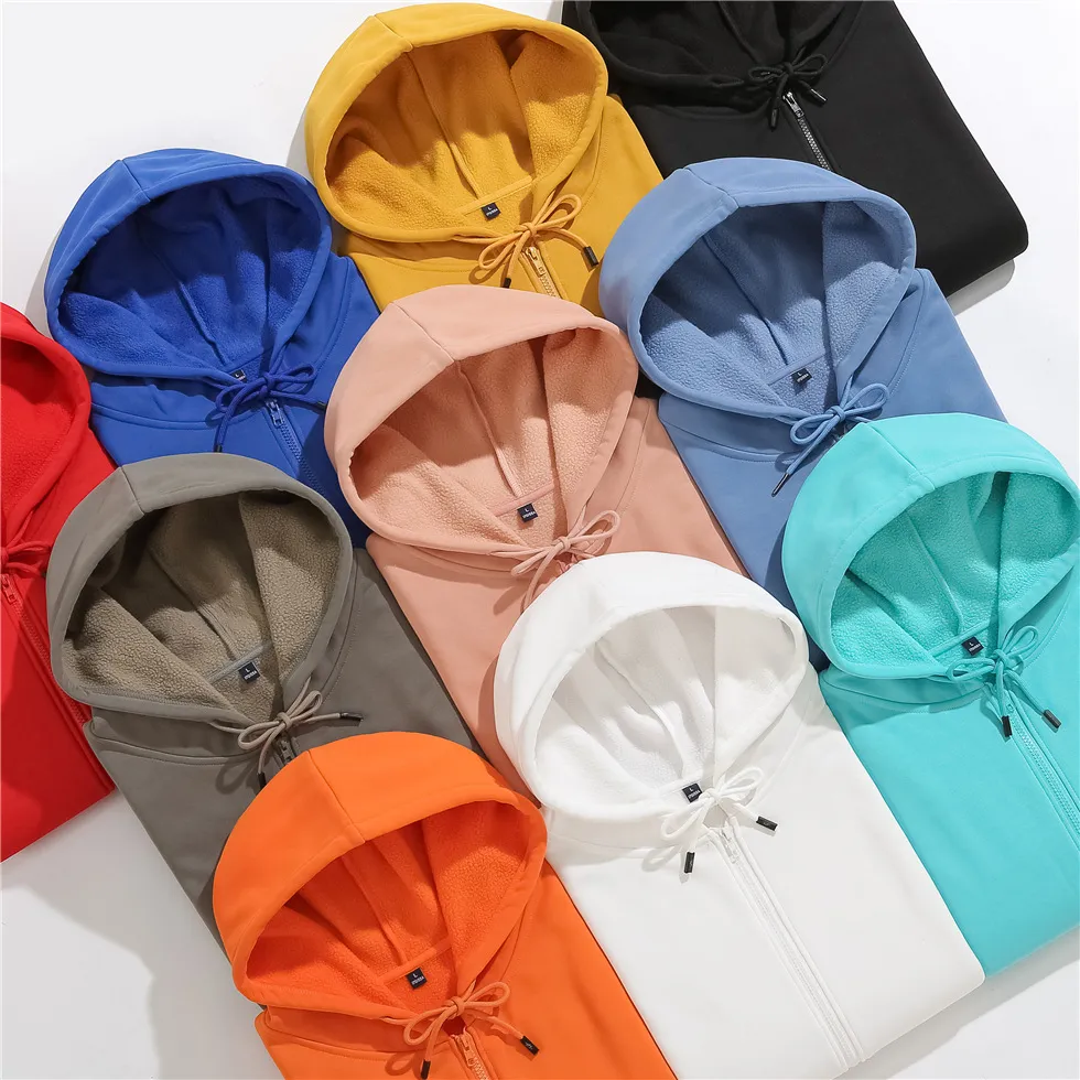 Unisex Custom 350GSM Blank Oversized Custom Logo Sweatshirts Warm Full Zip up Fleece Hoodie