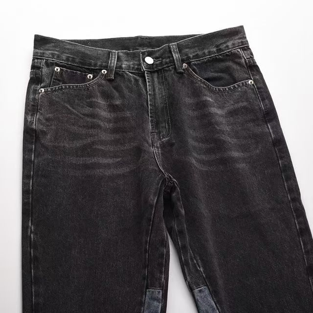 Men's Jeans Camouflage Hole Design High Waist Casual American Light Solid Zipper Fly Softener Wide Leg Trouser