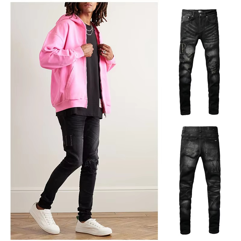 Wholesale High Quality Cotton Streetwear Distressed Wash Straight Style Stonewashed Amy Denim Trousers Pants Men's Jeans Clothes
