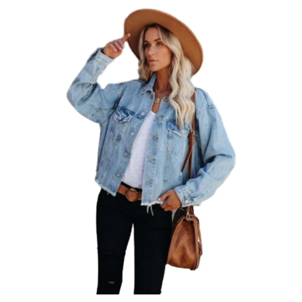 Best Selling Women's Cropped Denim Jacket-Premium Quality Oversized Streetwear Fall Fashion Jacket
