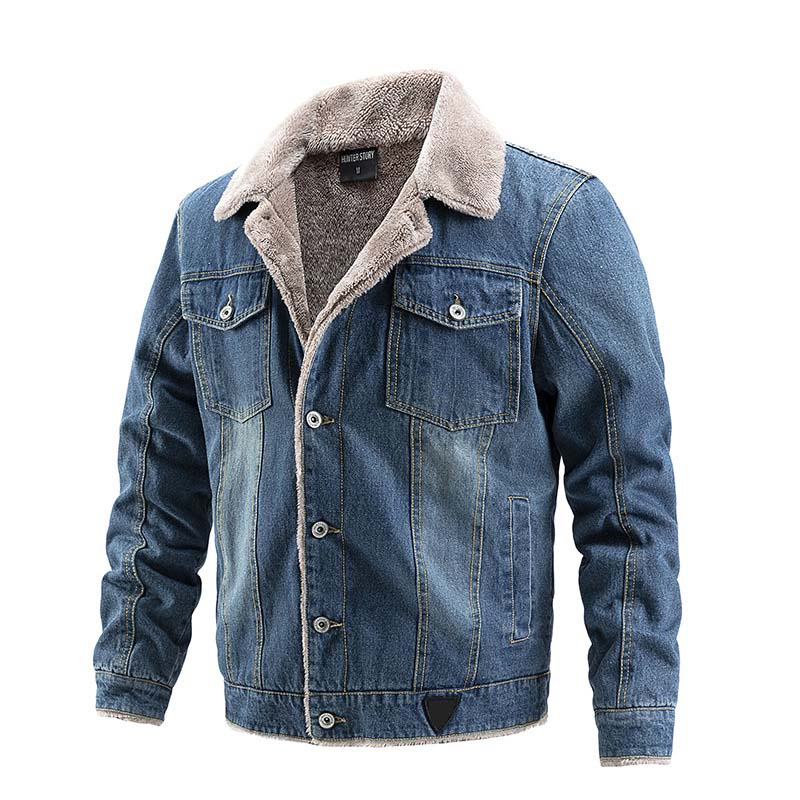 Men's Winter Jean Coat Sherpa Lined Warm Thick Classic Washed Denim Jacket