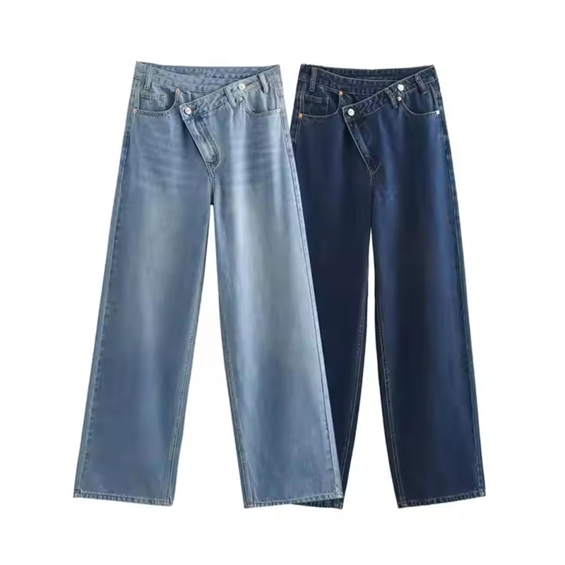 Autumn New Women's High Waist Wide Leg Dark Wash Wholesale Jeans