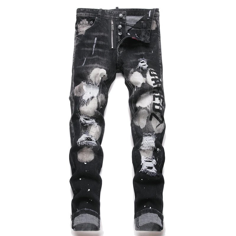 Dsq Brand Custom Denim Casual Stylish Jeans for Men High Waist Skinny Jeans Ripped Hole Blue Baggy Fashion Jeans Pants