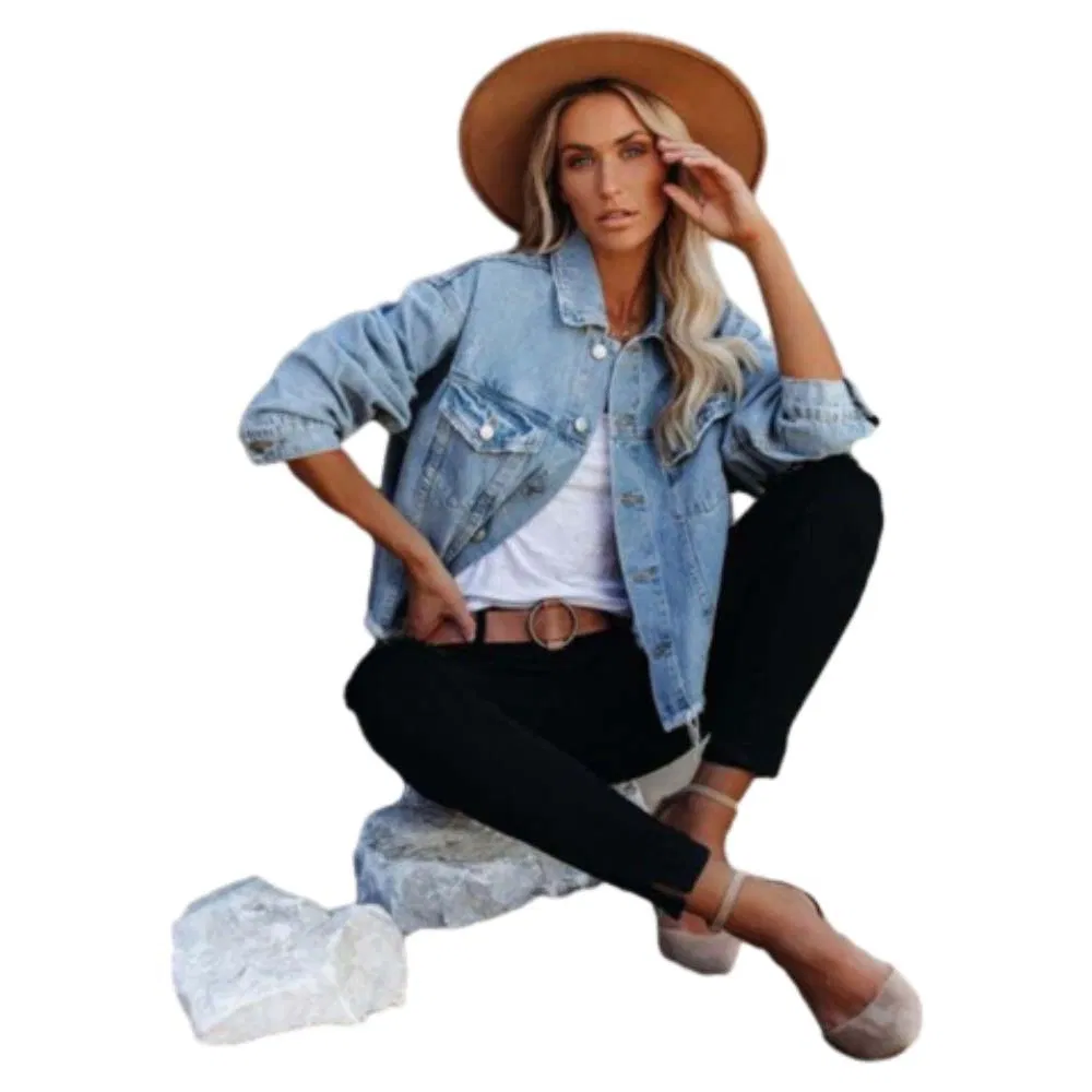 Best Selling Women's Cropped Denim Jacket-Premium Quality Oversized Streetwear Fall Fashion Jacket