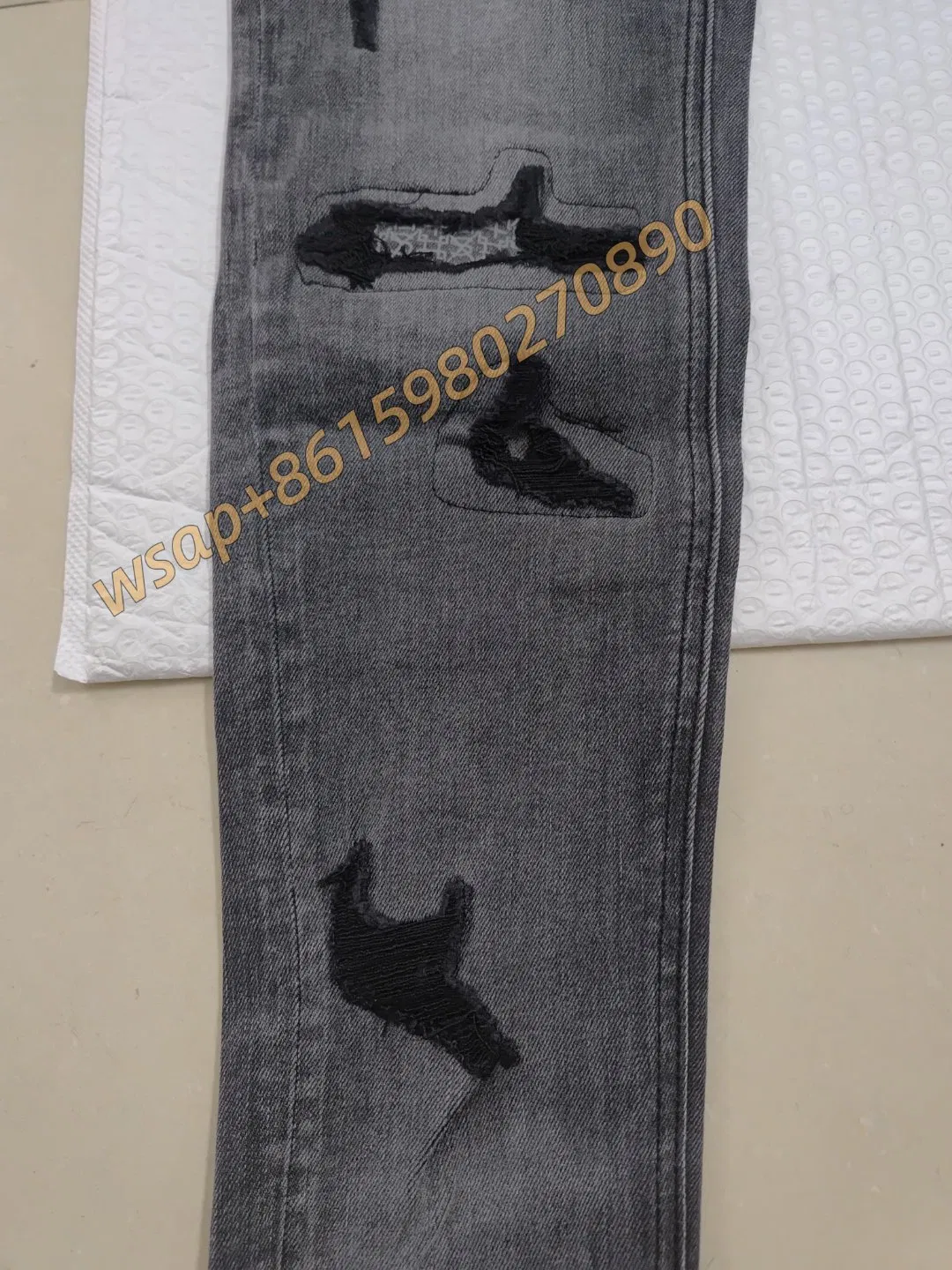 High Quality Cotton Retro Denim Skinny Pants for Men Vintage Washed Cargo with Embroidered Straight Style Jeans