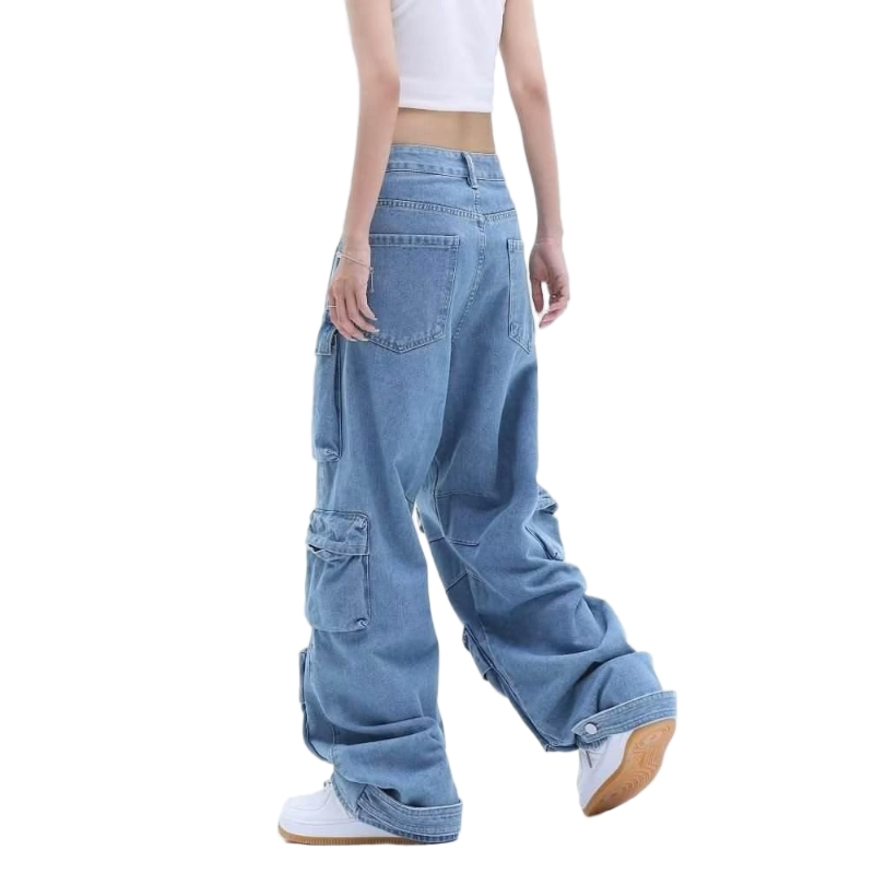 Women's Custom Fashion Street Fashion Cargo Jeans Multi-Pocket Design Loose Wide Leg Casual Lady Streetwear Jeans Pants