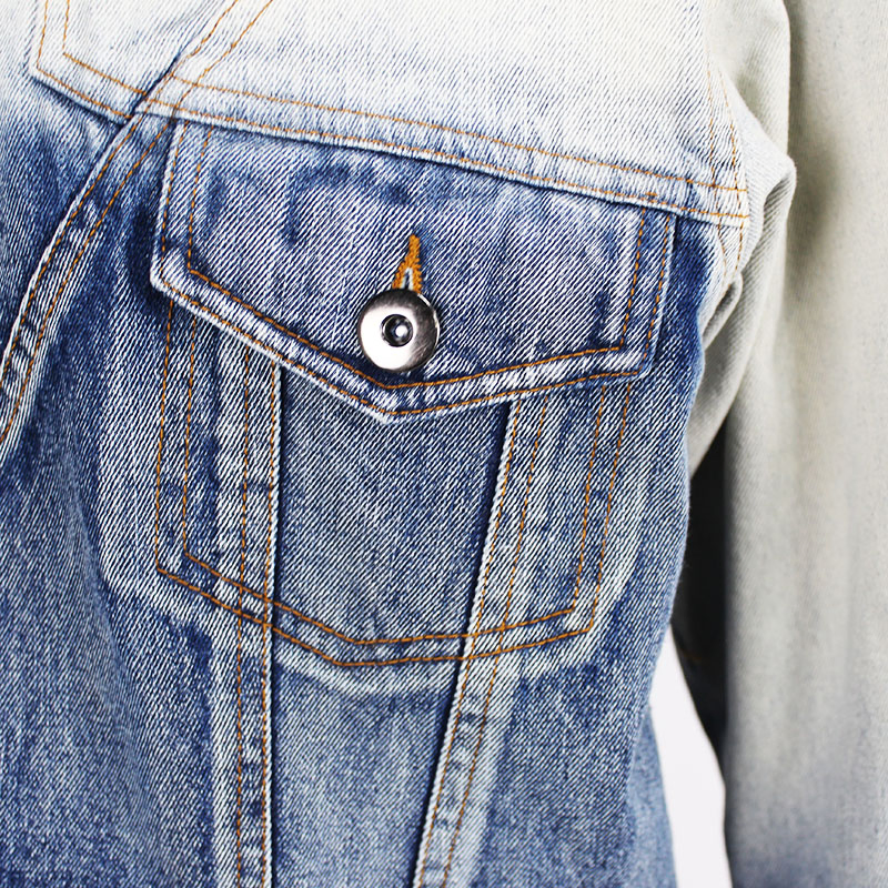 Women's Cotton Denim Customer Design DIP Bleach Contrast Cropped Button Lapel Short Jacket