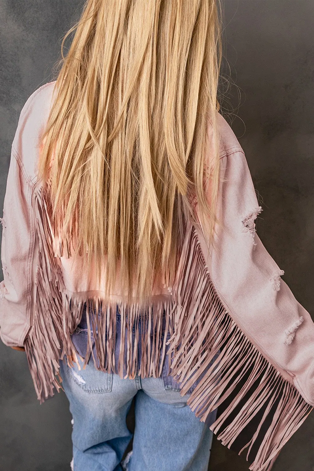 Dear-Lover Fashion Cotton Pink Distressed Fringed Cropped Jean Coat Outdoor Ladies Women Shacket Custom Denim Jacket