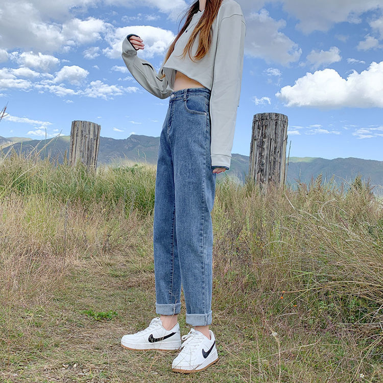 Lady Casual Streetwear Workout Harem Boyfriend High Waist Mom Jeans Ladies Denim Trousers Pants