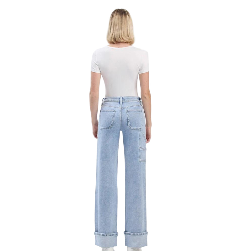 Custom Women's Fashion Washed Blue Panelled Hemmed Jeans Ladies Pants Long Denim Jean Women's Clothing Customized Jeans Straight Leg Jeans