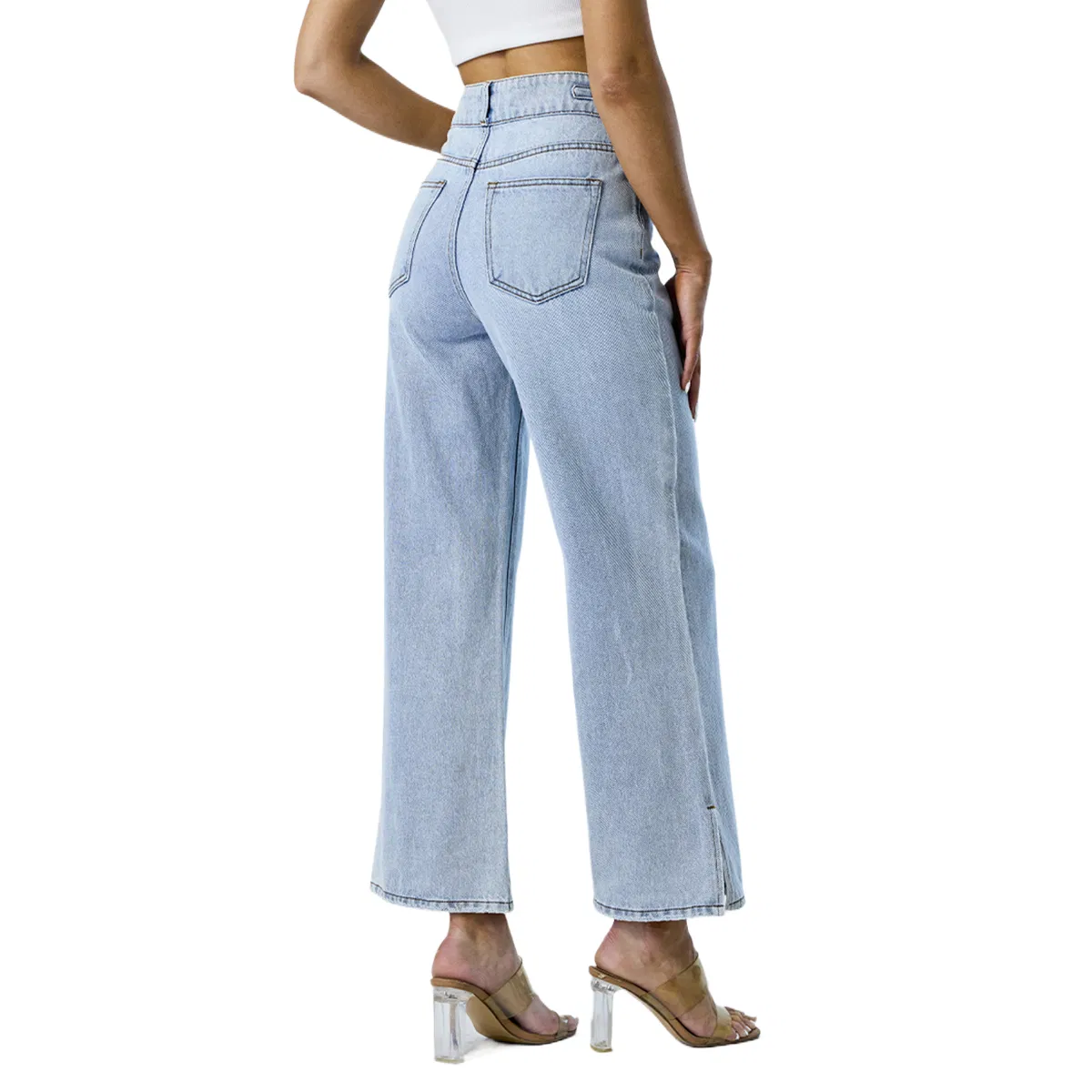 Fashion Wide Leg Pants High Waist Straight Women Mom Denim Jeans Trousers