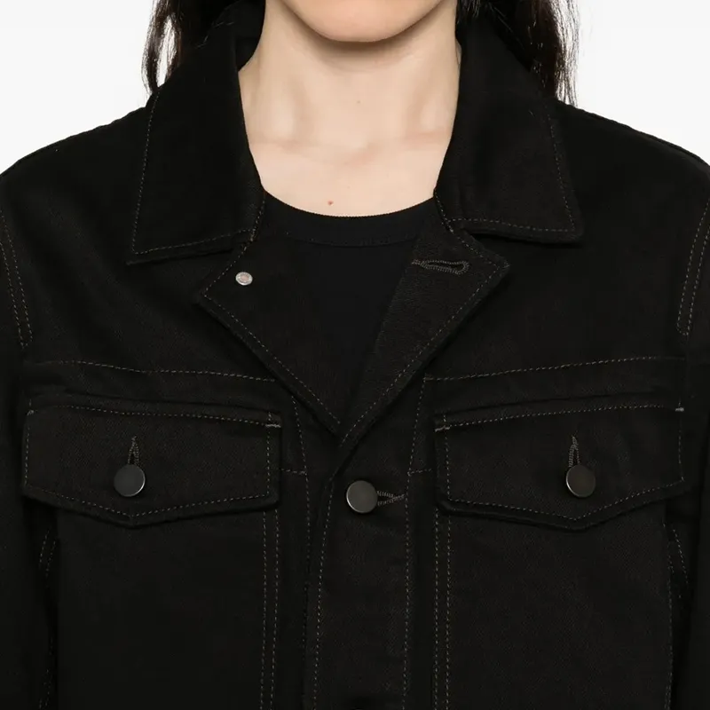 Jet Black Denim Jacket Utility Chest Pockets