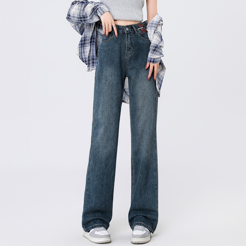 Jeans Female Loose Wide Legs Do Old Thin All-Match Straight Trousers