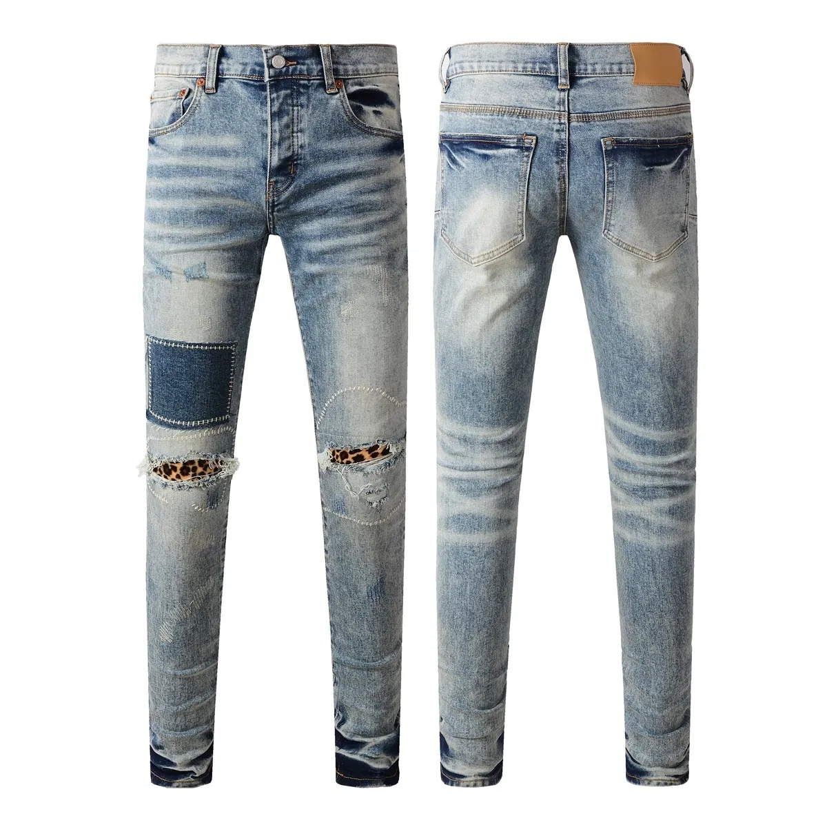 High Quality Men's Designer Jeans Vintage Streetwear Skinny Pants Stacked Ripped Denim Jeans Slim Fit Men's Jean