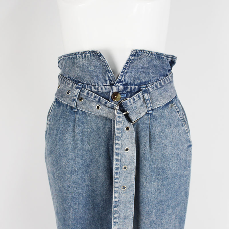 Women's Cotton Denim Acid Wash High Waist Cropped Pencil Jeans with Waistband