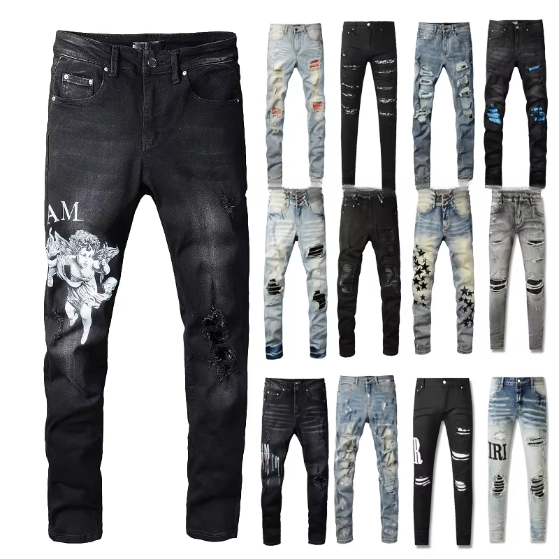 Wholesale High Quality Cotton Streetwear Distressed Wash Straight Style Stonewashed Amy Denim Trousers Pants Men's Jeans Clothes