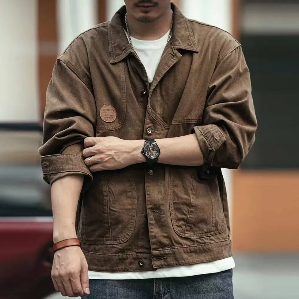 Premium Washed Denim Shirt Jacket Men Oversized Vintage Chic Outerwear