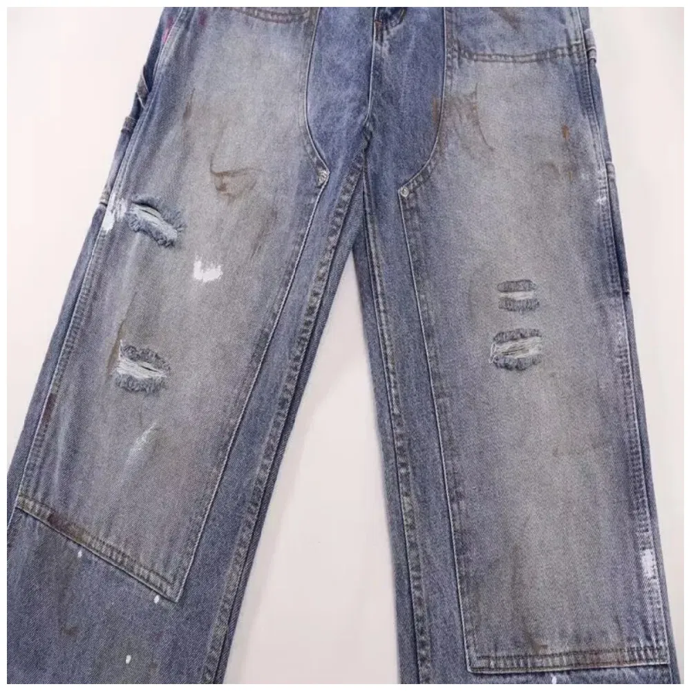 Gallery Dept Men's Distressed Straight-Leg Jeans 1: 1 Design Detailed Reproduction