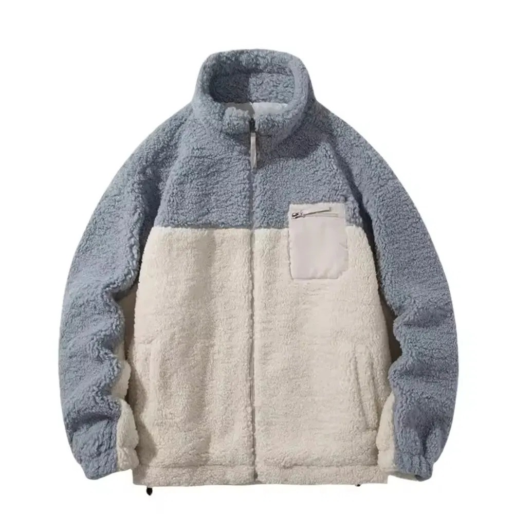 Heavy Lined Colourblock Jacket Custom Wool Sherpa Fleece Zip up Jacket High Quality Flannel Custom Logo Coat