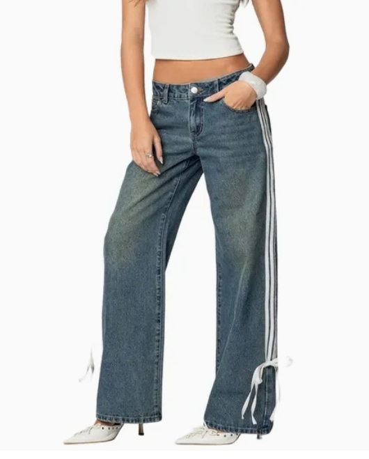 Side Striped Wide Leg Jeans