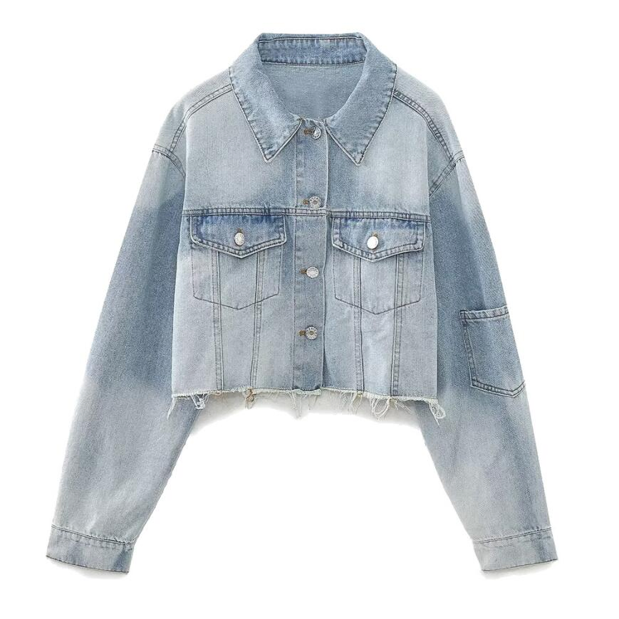 Wholesale French Button-Down Cropped Women's Denim Jacket