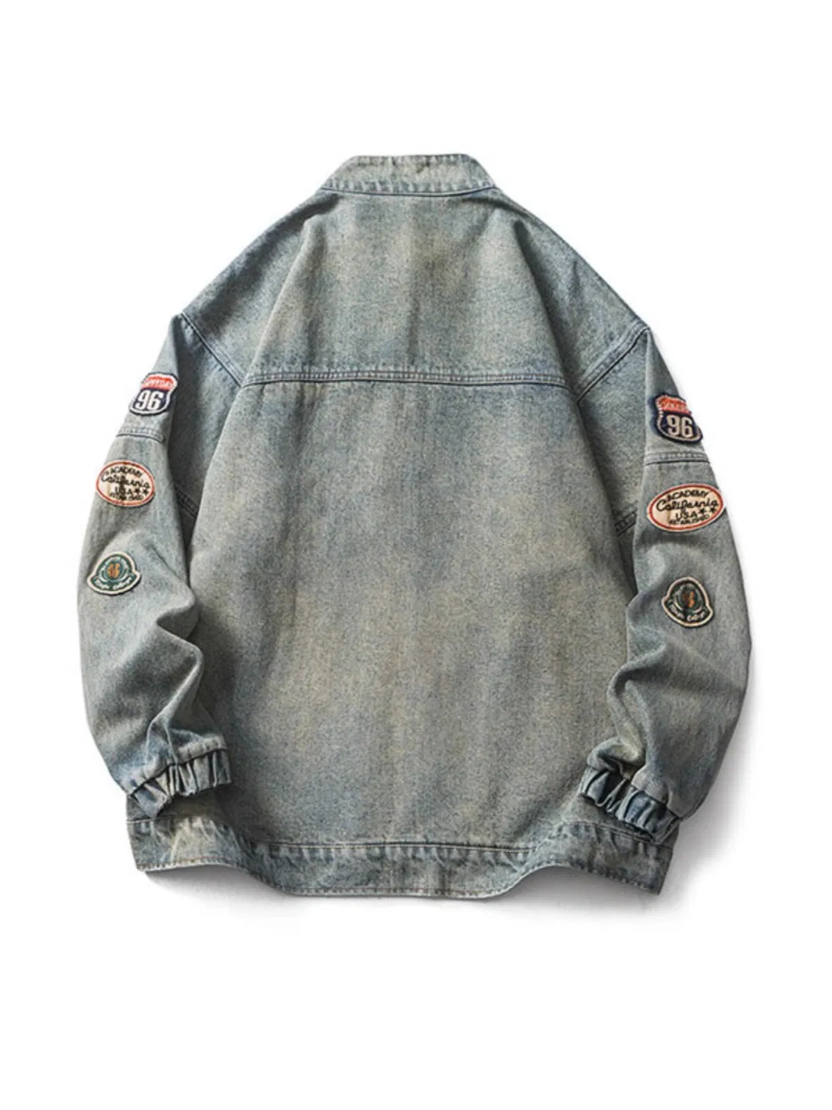 Low MOQ Men Fashion Vintage Oversized Denim Bomber Jacket Embroidered Patchwork Casual Retro Jean Jacket