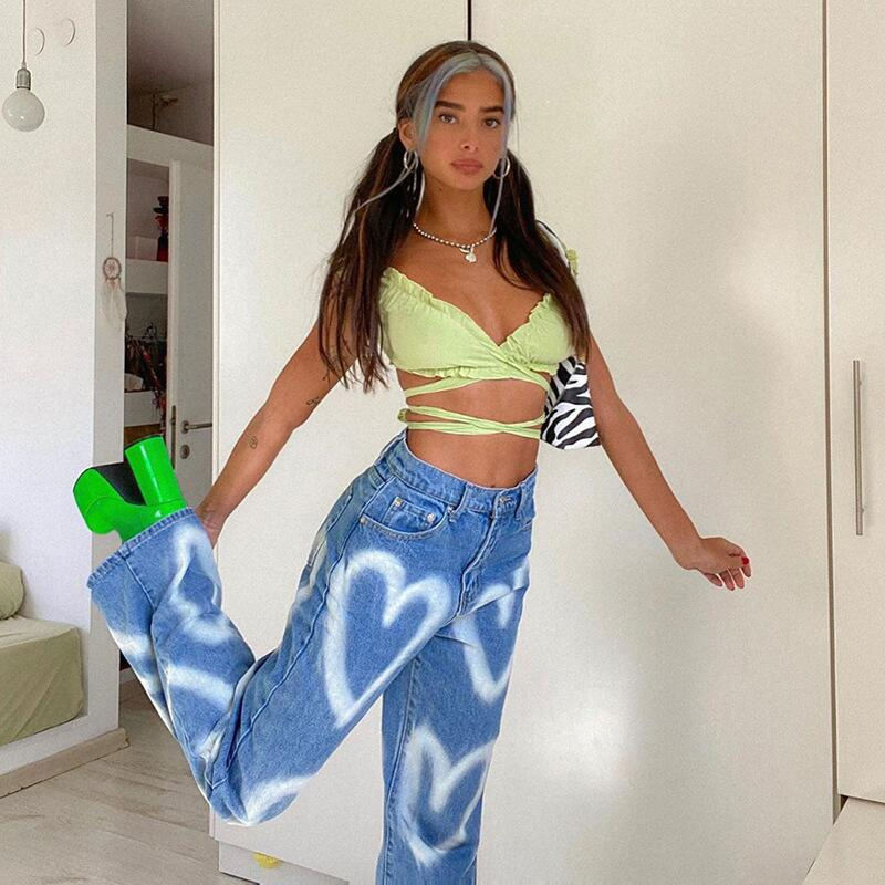 Women Clothing Women's High Waist Wide Leg Pants Jeans Fashion Garment