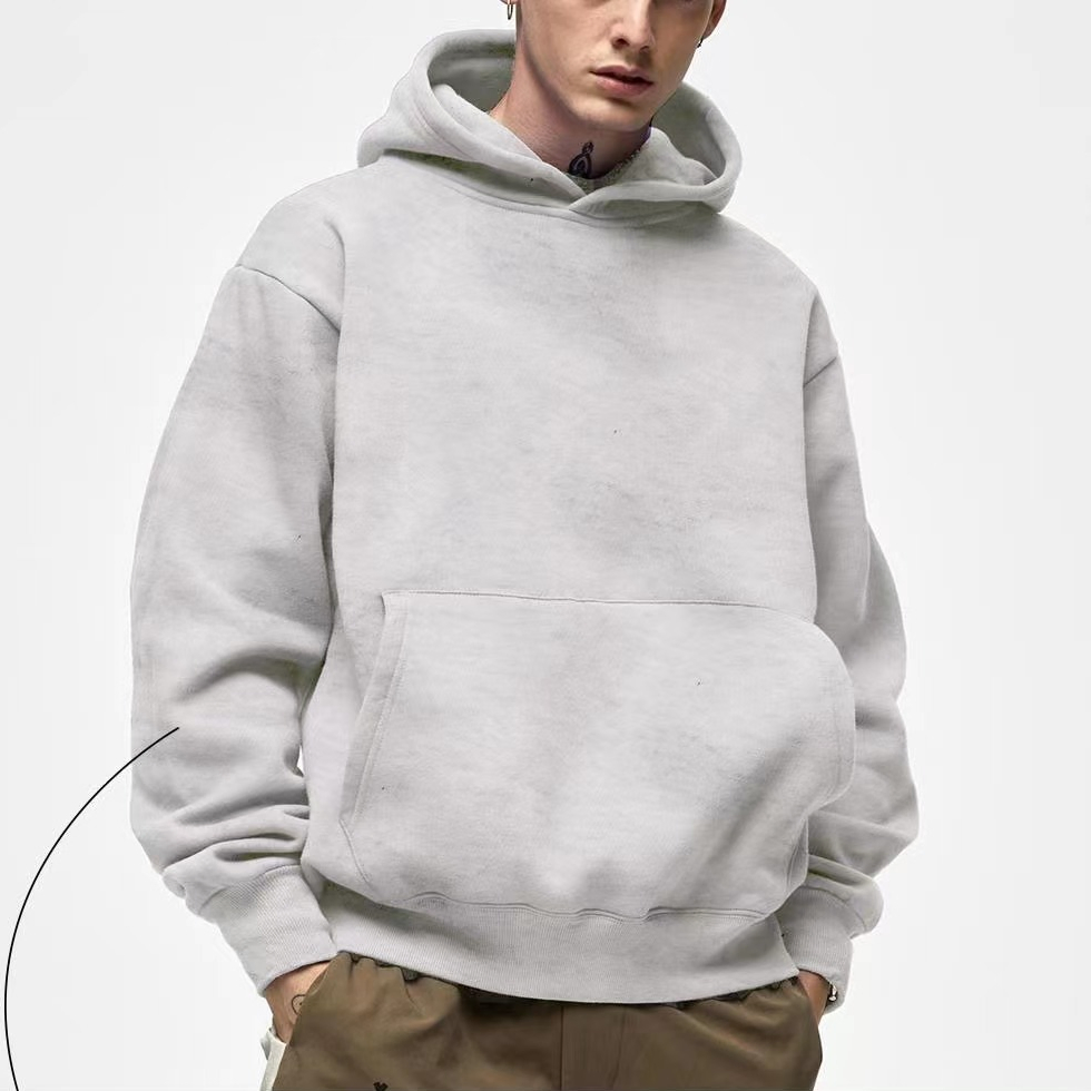 Wholesale Men Clothing Streetwear Custom No String Hoodie Blank 500GSM Cotton Terry Fleece Pullover Hoody Sweatshirts Oversized Heavyweight Plain Blank Hoodies
