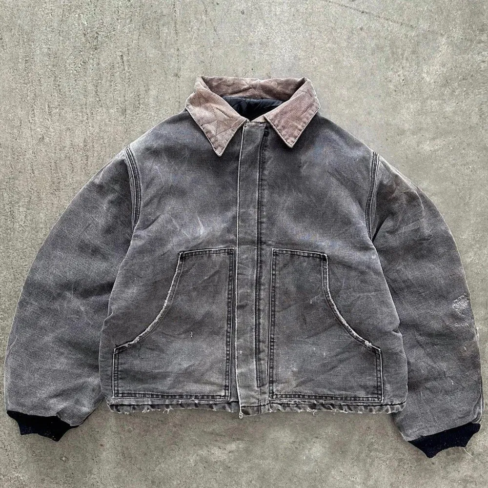 Custom Streetwear Y2K Fashion Suede Collar Retro Acid-Washed Distressed Denim Ripped Jacket, Loose Short Oversized Men's Jacket Clothing