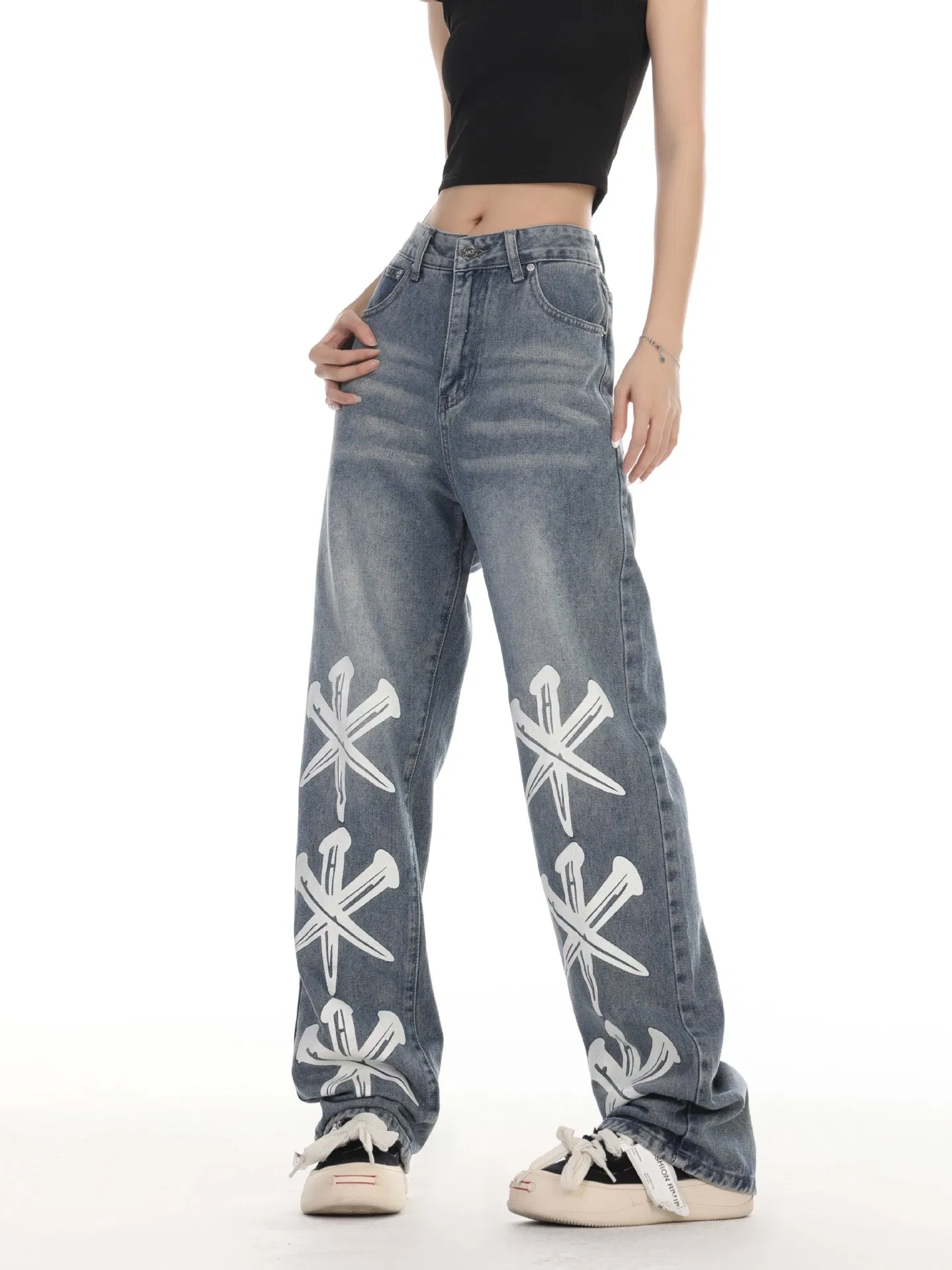 Custom Loose Fit Pants Hip Hop Stylish High Quality Wide Leg Denim Jeans Man