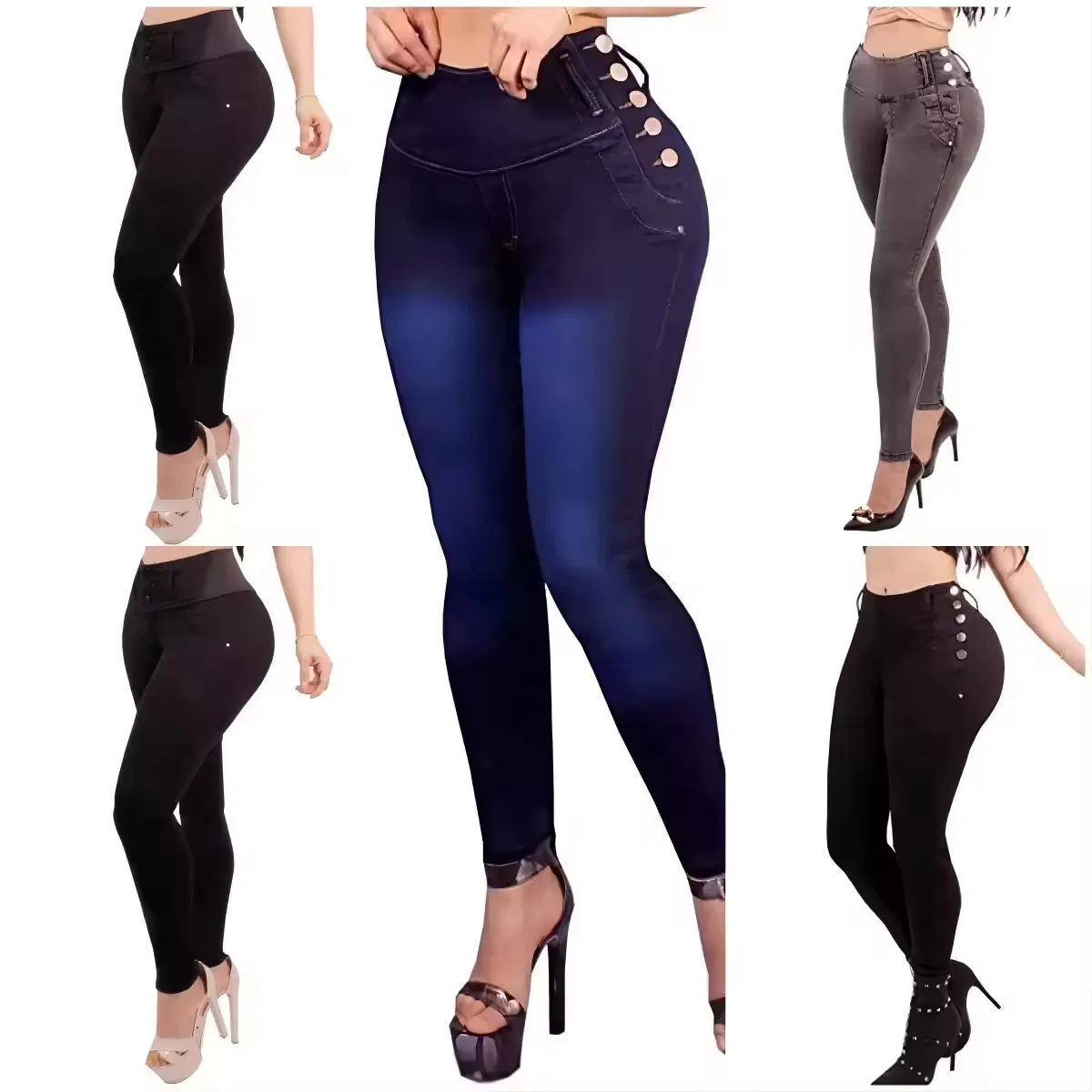 Women's High-Waisted Stretchy Skinny Denim Jeans Breathable Casual Jeggings Tummy Control Pencil Pants Style Decorated Holes