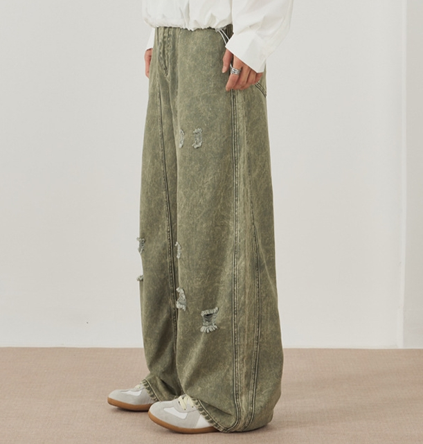 Men Jeans Custom Wide Leg Ripped Men's Jeans Men and Women Fashion Streetwear Dirty Fit Baggy Jeans Hip Hop Style Jeans