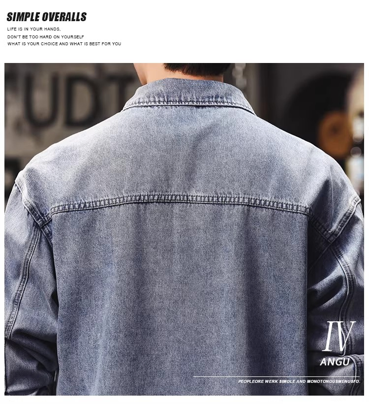 Wholesale Men's Vintage Washed Denim Utility Jacket, Oversized Streetwear Trucker Jacket for Men