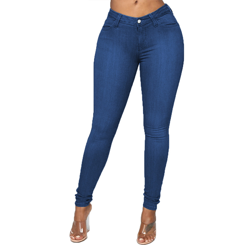 Custom Plus Size Women's High Waist Elastic Denim Sexy Skinny Blue Jeans