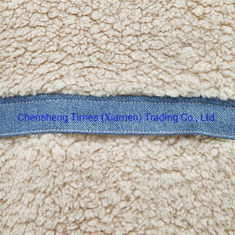 OEM Men Wholesale Outdoor Clothes Front Pouch Pocket Fleece Denim Stripe Hooded Sherpa Warm Jacket