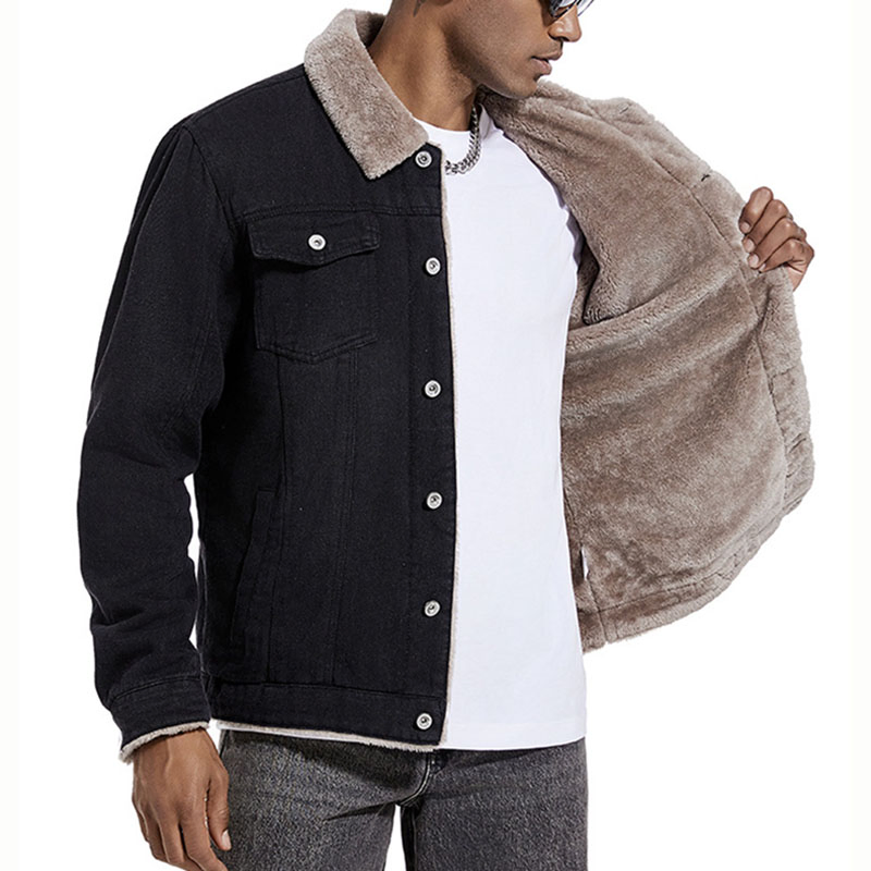 Men's Thick Outerwear Sherpa Lined Winter Warm Classic Fashion Button up Denim Jacket
