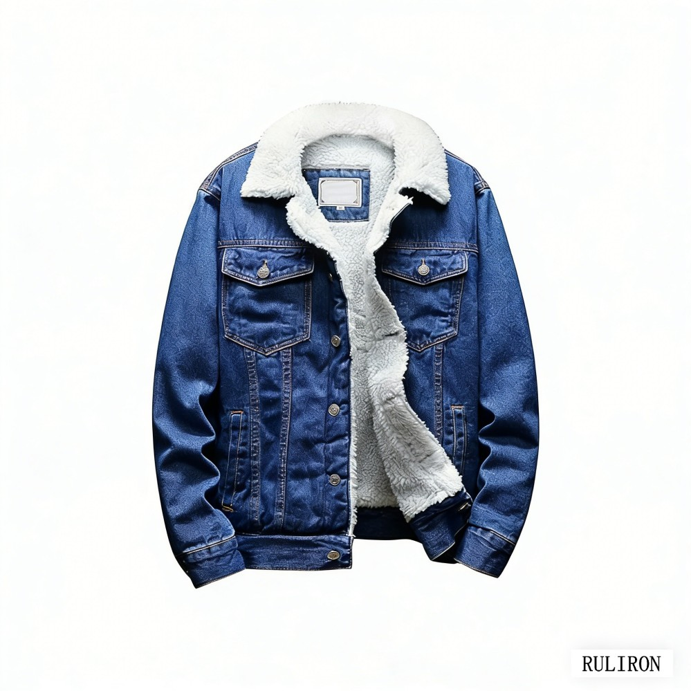 Custom Men's Winter Warm Fleece Thicken Lapel Sherpa Fleece Lined Thicken Denim Jeans Trucker Jacket Coats Coat Outerwear