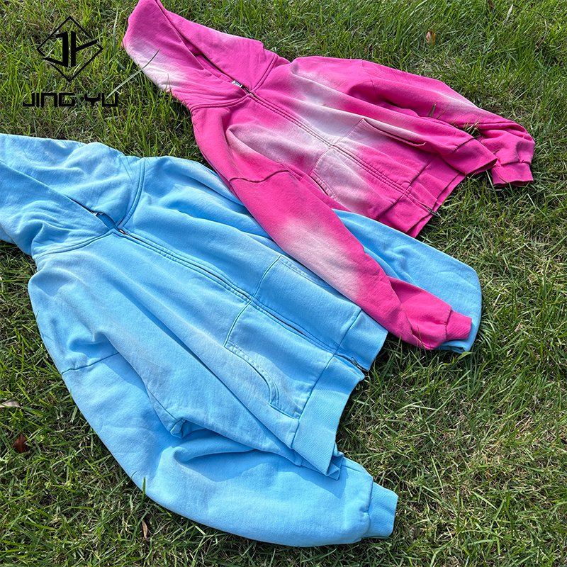 Zip up Hoodie Custom Blank Solid Sun Faded Hoodies Boxy 420GSM Cotton Zipper Acid Washed Hoodie French Terry Manufacturers