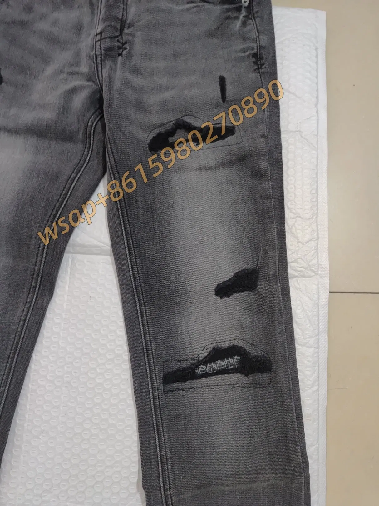 High Quality Cotton Retro Denim Skinny Pants for Men Vintage Washed Cargo with Embroidered Straight Style Jeans