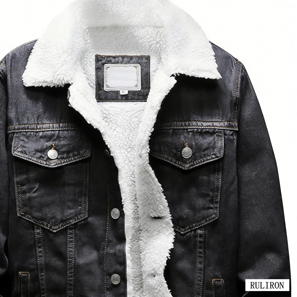 Custom Men's Winter Warm Fleece Thicken Lapel Sherpa Fleece Lined Thicken Denim Jeans Trucker Jacket Coats Coat Outerwear