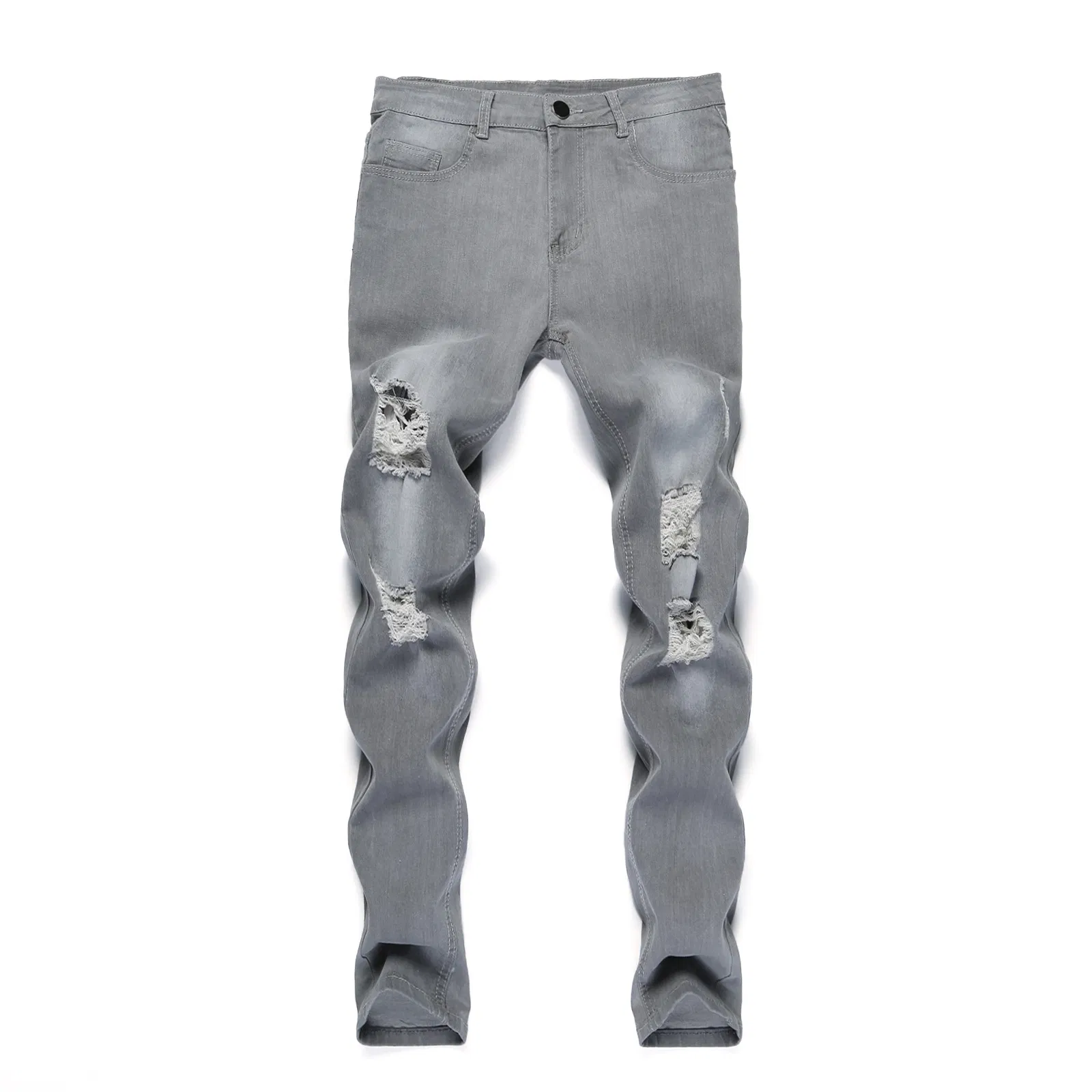 Men's Torn Elastic Leg Cropped Jeans with Torn New Trend Hit