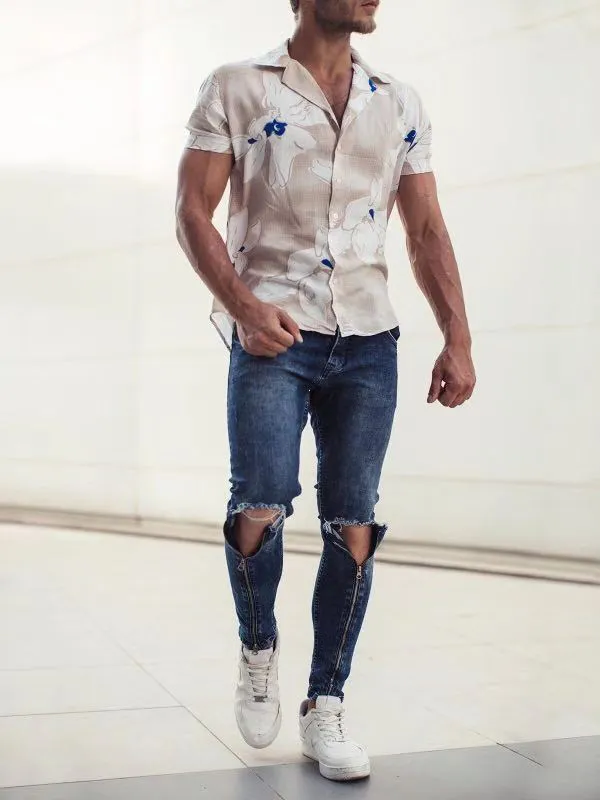 Ripped Zipper Denim Jeans 6